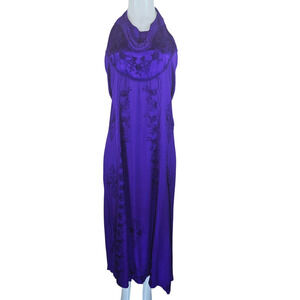 Holy Clothing Vibrant Purple Stunning Embroidered Halter Women's Maxi Dress L